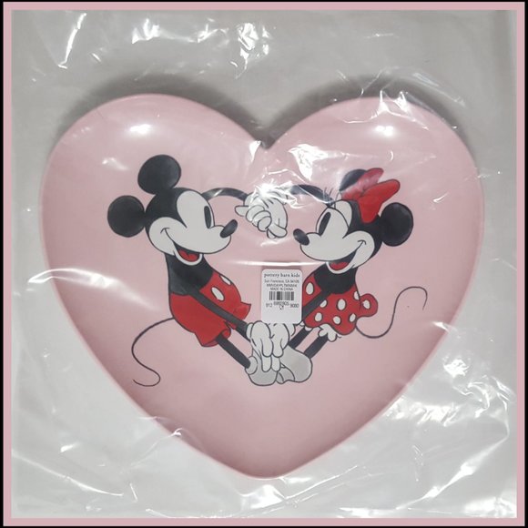 NEW RARE Disney Mickey and Minnie Mouse Valentines Heart Shaped Plate 10" x 8" - Picture 2 of 2